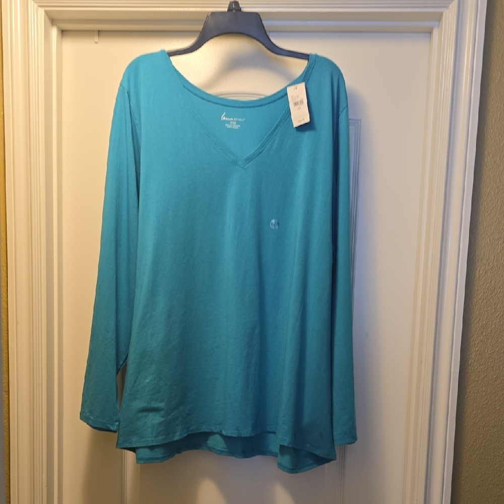 Lane Bryant Teal V-Neck Long Sleeve Top
